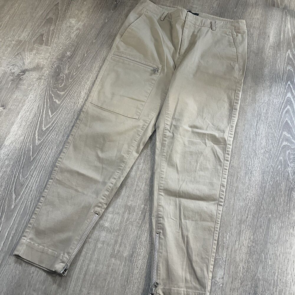 OAK + FORT Beige Utility Cargo Flight Pants Ankle Zip Minimalist Womens Size 31
